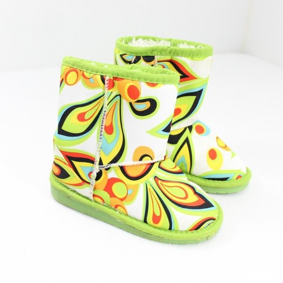 Dawgs Toddler Girls Colorful Winter Boots Size 6/7 Faux Fur Lined Green Yellow - Picture 1 of 7